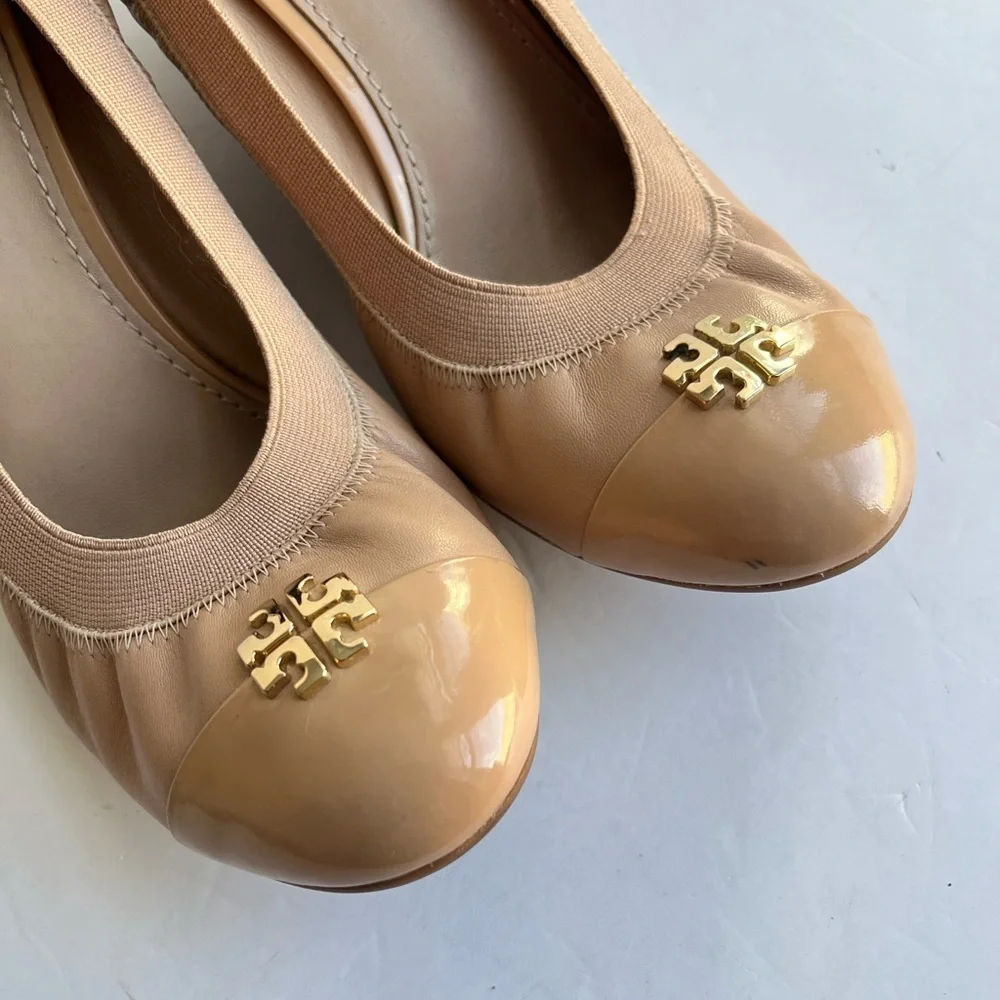 Tory Burch Tan Leather Wedge Heel Shoes Size 9 Medium